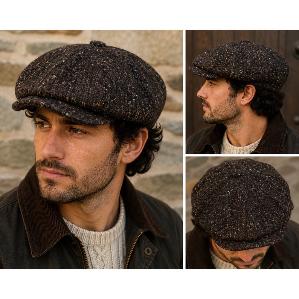 Studio Donegal Irish Wool Newsboy Cap XL Brown Fleck Handwoven‎ Ireland Cabbie